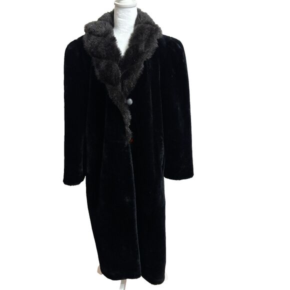 Vtg American Signature Faux Fur Coat Womens XL Black Luxury Mob Wife Timeless - Picture 1 of 8